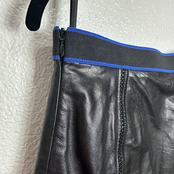 Miu Miu Black Leather Pencil Skirt 38 Blue Trim Italy Genuine Designer Midi Y2K - Picture 7 of 14